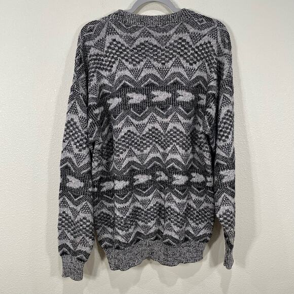 Vintage 80s 90s Gray Black Pullover Grandpa Sweater Southwestern Indie Retro L - Picture 2 of 5